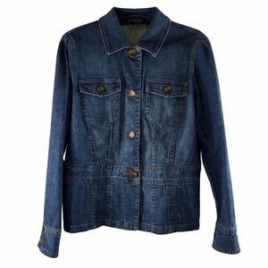 Liz Claiborne Denim Jacket Women Medium Blue Button Front Stretch Lined